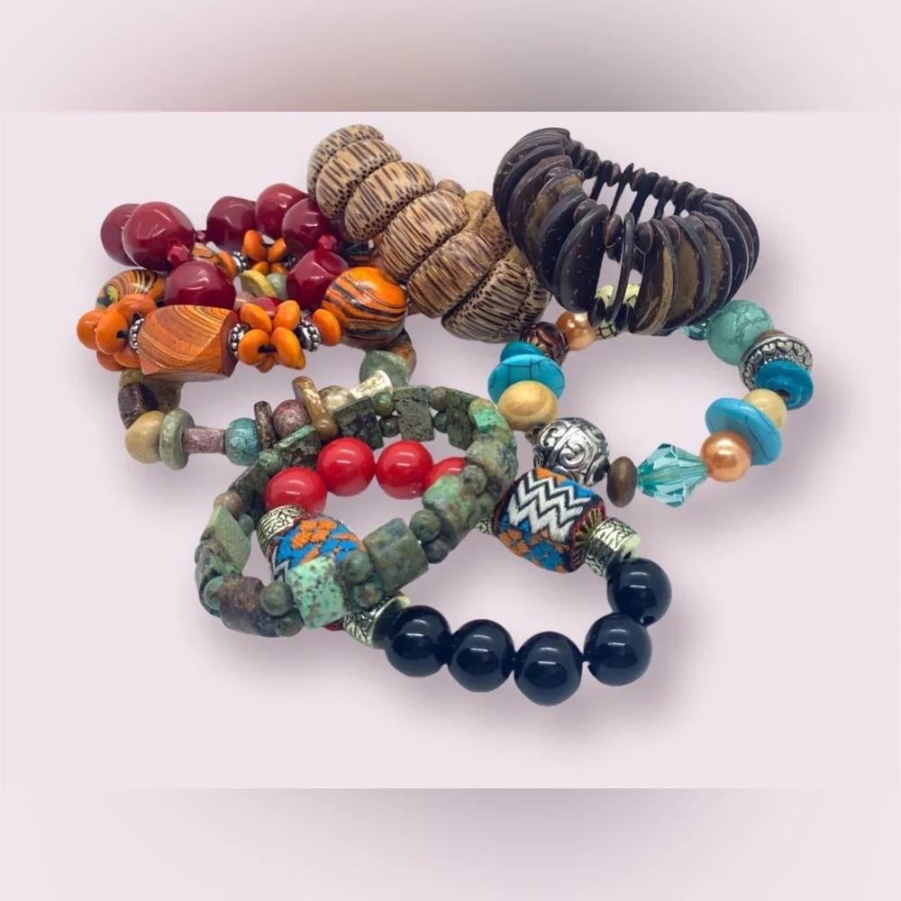 Retro Colourful Beaded Bracelets Mixed Jewelry Lot - Picture 6 of 9